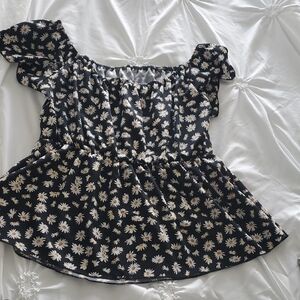 SHEIN Black Floral Off-Shoulder Blouse